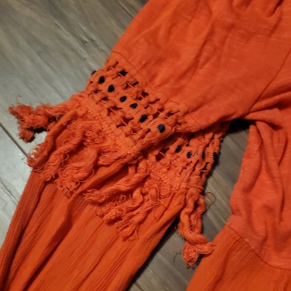 Lucky Brand Orange Crochet Sleeve Blouse - Picture 4 of 9